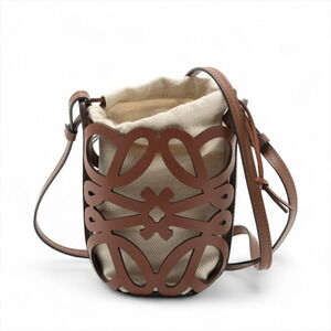 Loewe Anagram Cutout Pocket Leather Shoulder Bag Brown